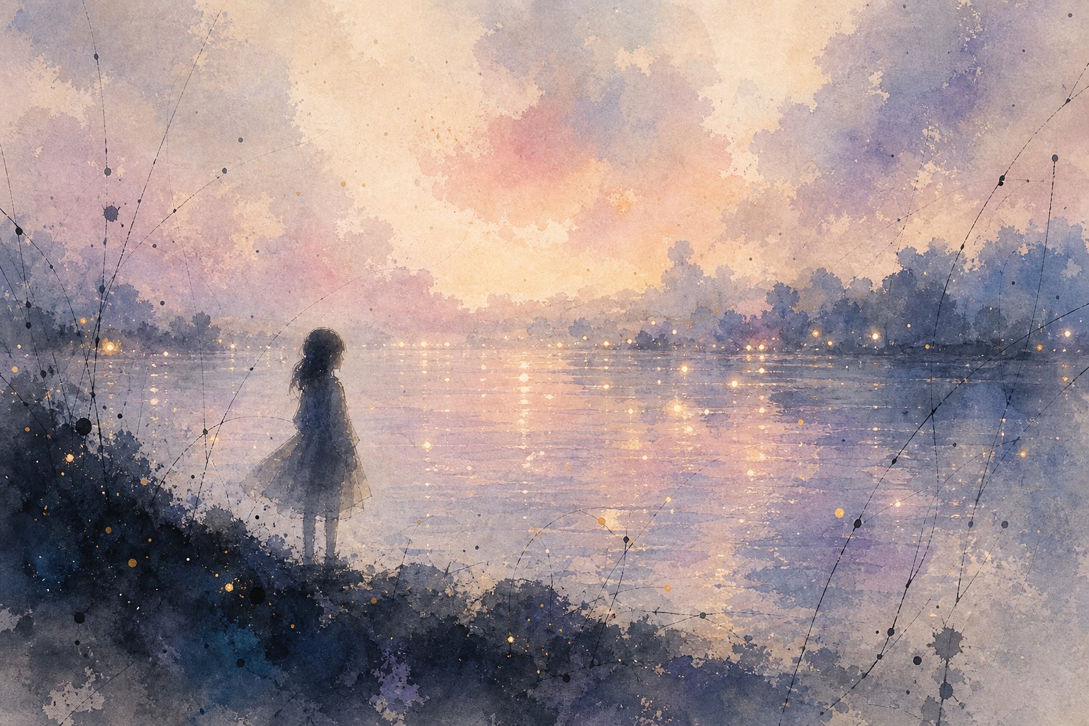 伴光插画：微光在水面与晨雾之间延伸