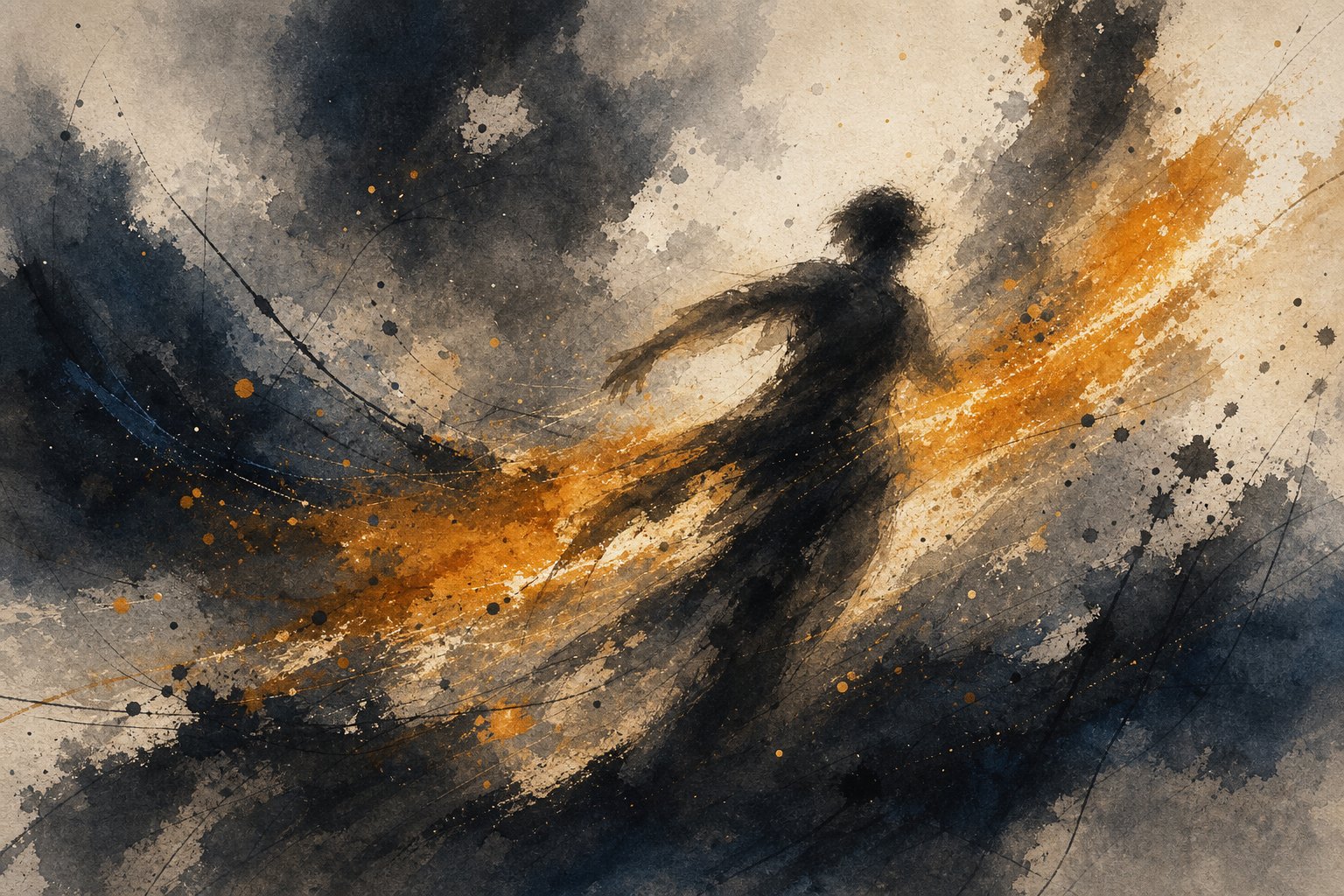 狂光插画局部：深色浪潮与金色能量